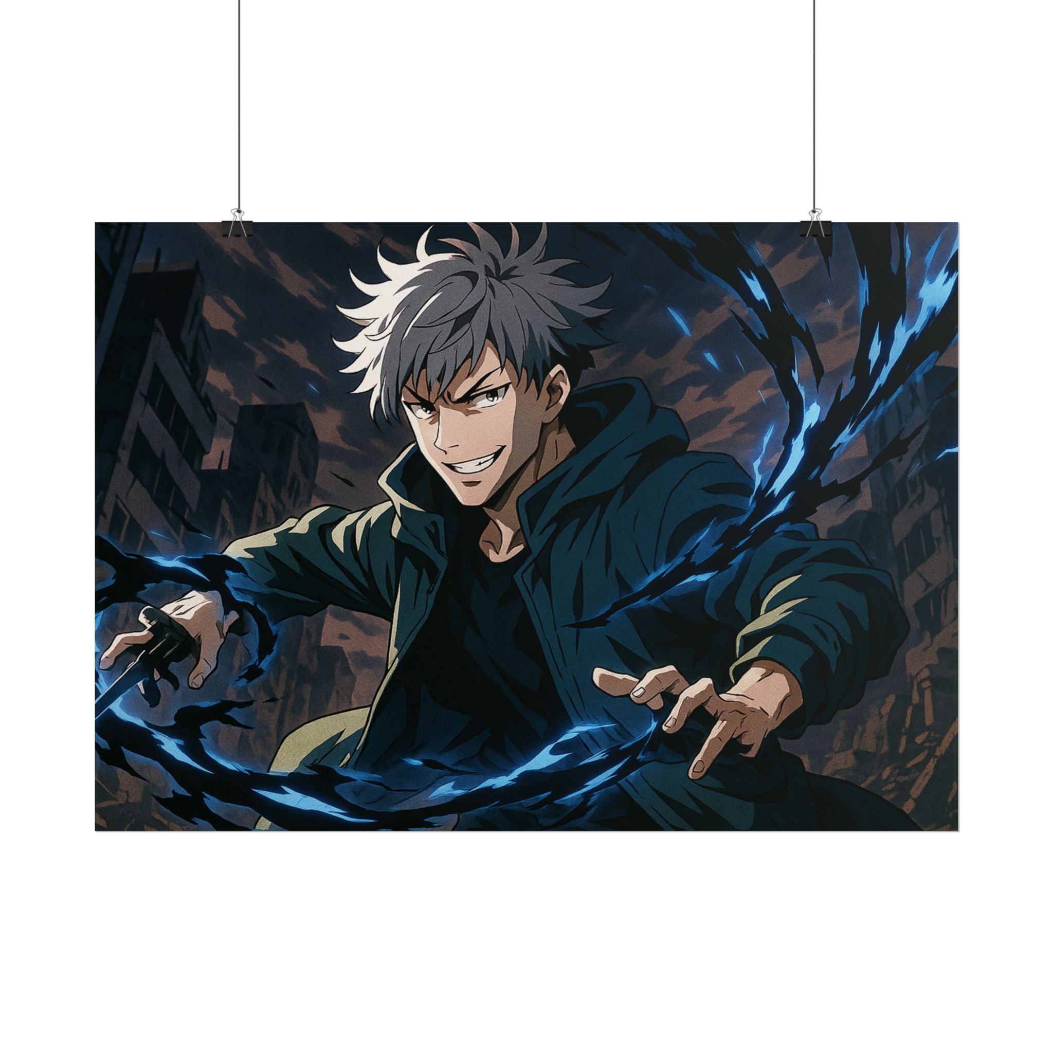 Anime Villain Poster Dark Energy Fighter Wall Art Powerful Shonen Character Print Action Manga Artwork for Otaku Room Decor