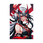 Oni Mask Demon Girl Poster – Japanese Anime Wall Art Print, Red Rising Sun Cyberpunk Decor, Sexy Manga Pin Up Demon Poster