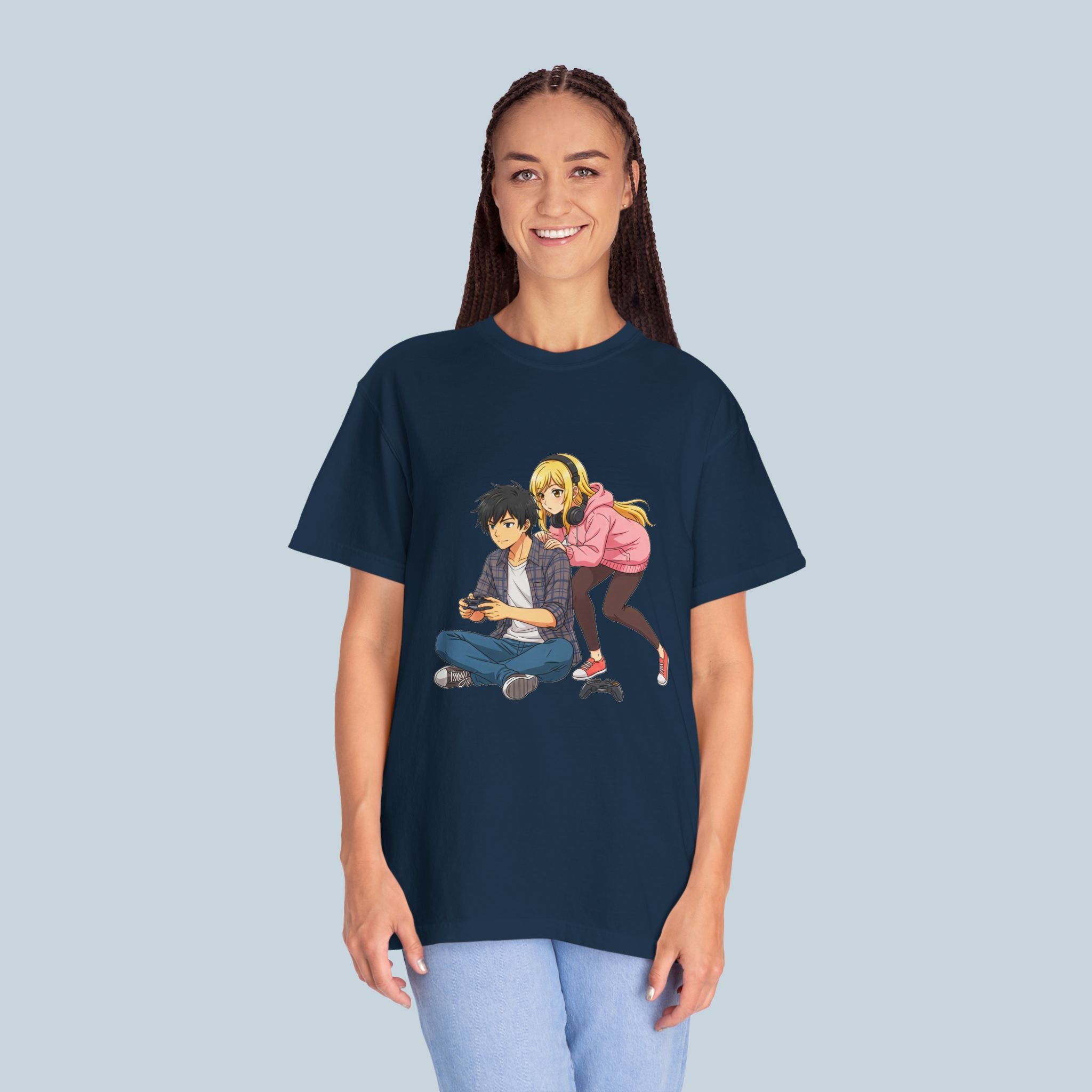 Anime Gamer Couple T-Shirt — Cute Gaming Boyfriend & Girlfriend Design