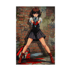 Rika Minazuki Zombie Apocalypse Anime Poster, Zomba Squad Horror Manga Wall Art, Chainsaw Survivor Girl Print, Japanese Zombie Hunter Decor, Retro Grindhouse Anime Poster