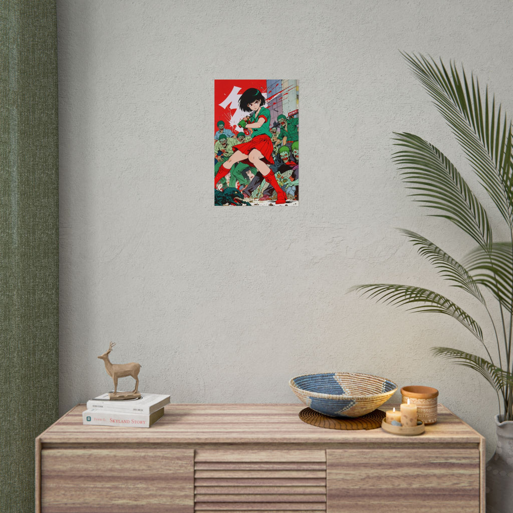 Oni Mask Demon Girl Poster – Anime Horned Queen Wall Art Print, Japanese Yokai Fantasy Decor, Cyberpunk Pin Up Manga Horror Poster