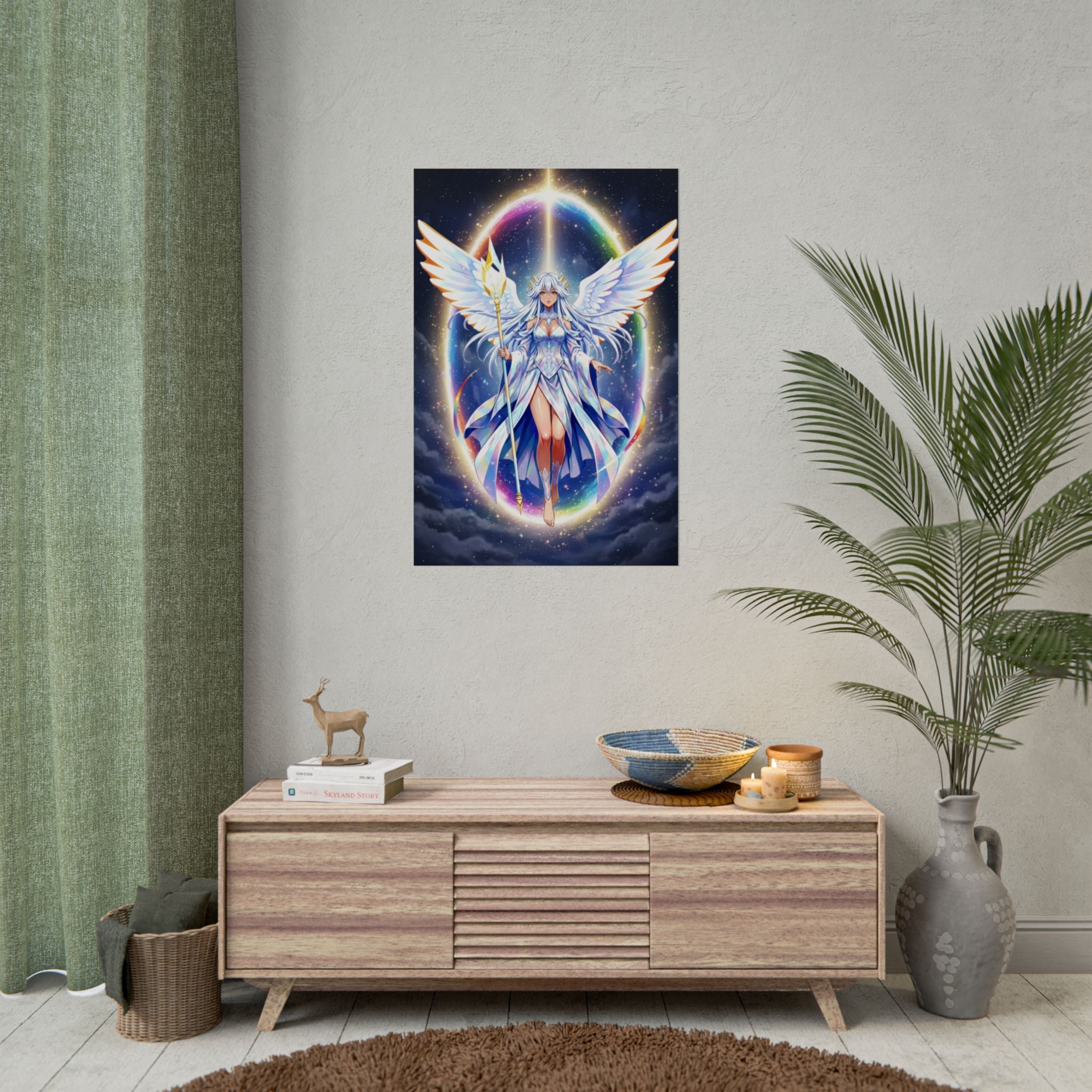 Lyria Solara Anime Poster Celestial Goddess Art Print Angelic Wings Cosmic Fantasy Wall Decor