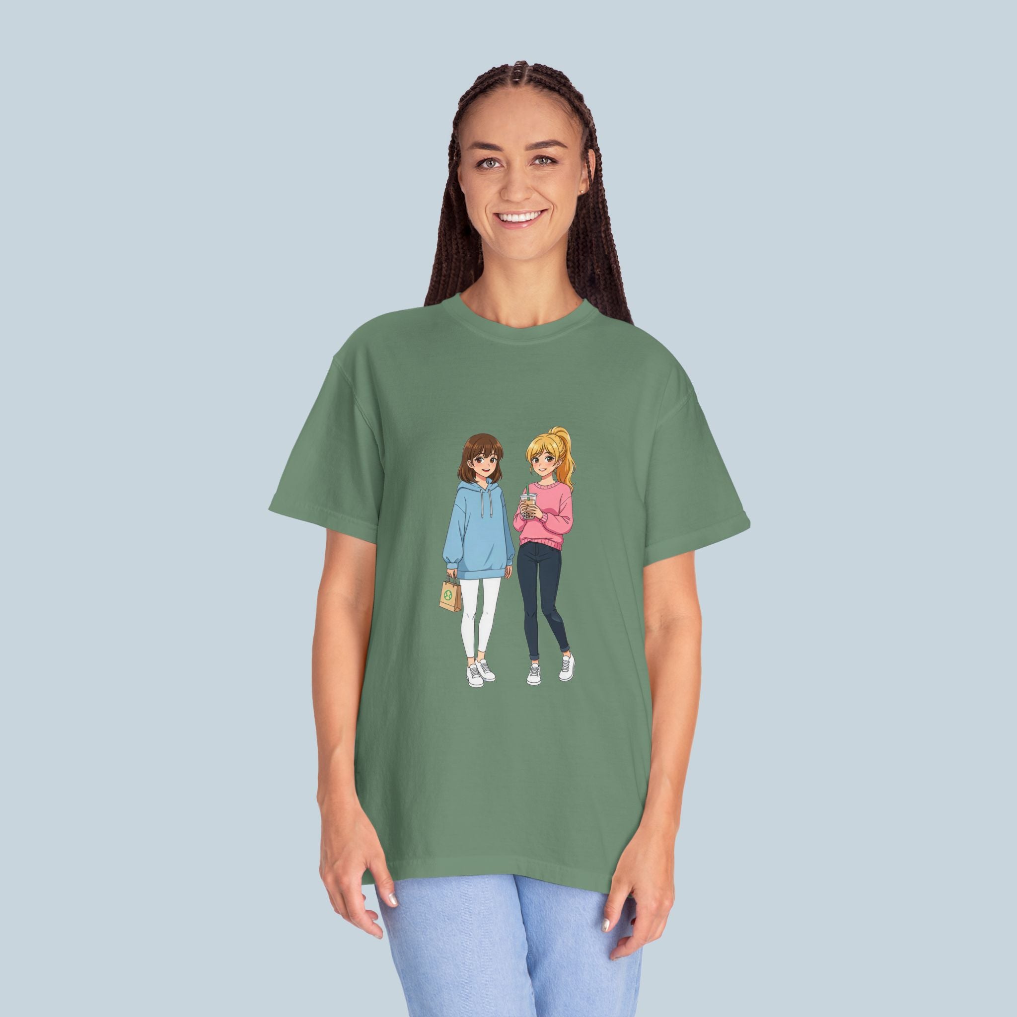 Anime Boba Girls Comfort Colors T-Shirt Cute Slice of Life Aesthetic Tee for Anime Fans and Cozy Vibes