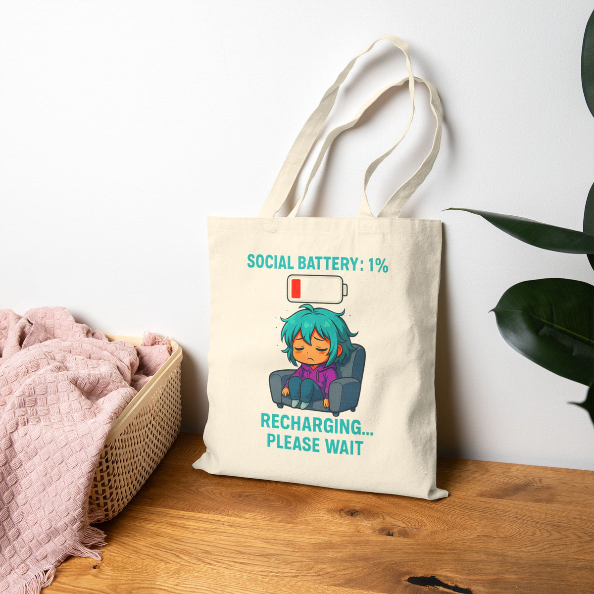 Social Battery 1% Anime Tote Bag