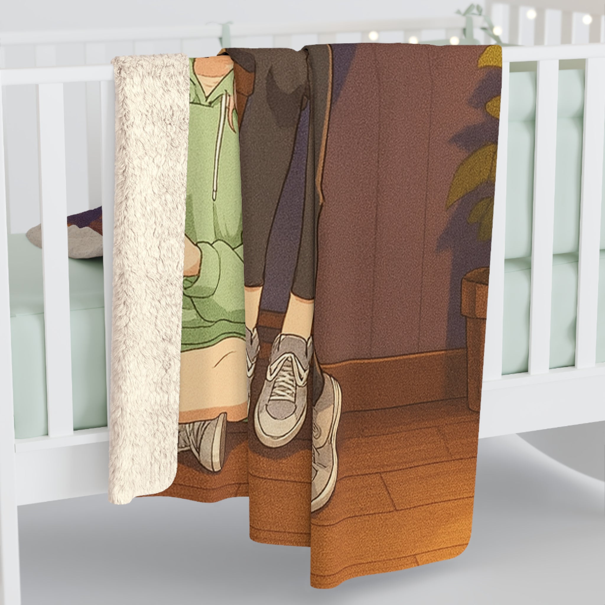 Anime Sherpa Blanket Cozy Winter Gift Cute Pastel Anime Girl and Boy Soft Fleece Throw for Fans