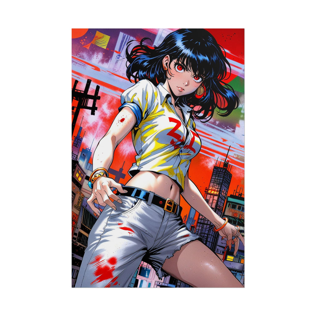 ZOMBA Squad Anime Girl Poster – Retro Apocalypse Pin-Up Wall Art, Horror Anime Cityscape Print, Zombie Survival Decor