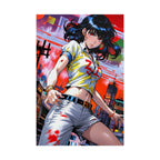 ZOMBA Squad Anime Girl Poster – Retro Apocalypse Pin-Up Wall Art, Horror Anime Cityscape Print, Zombie Survival Decor