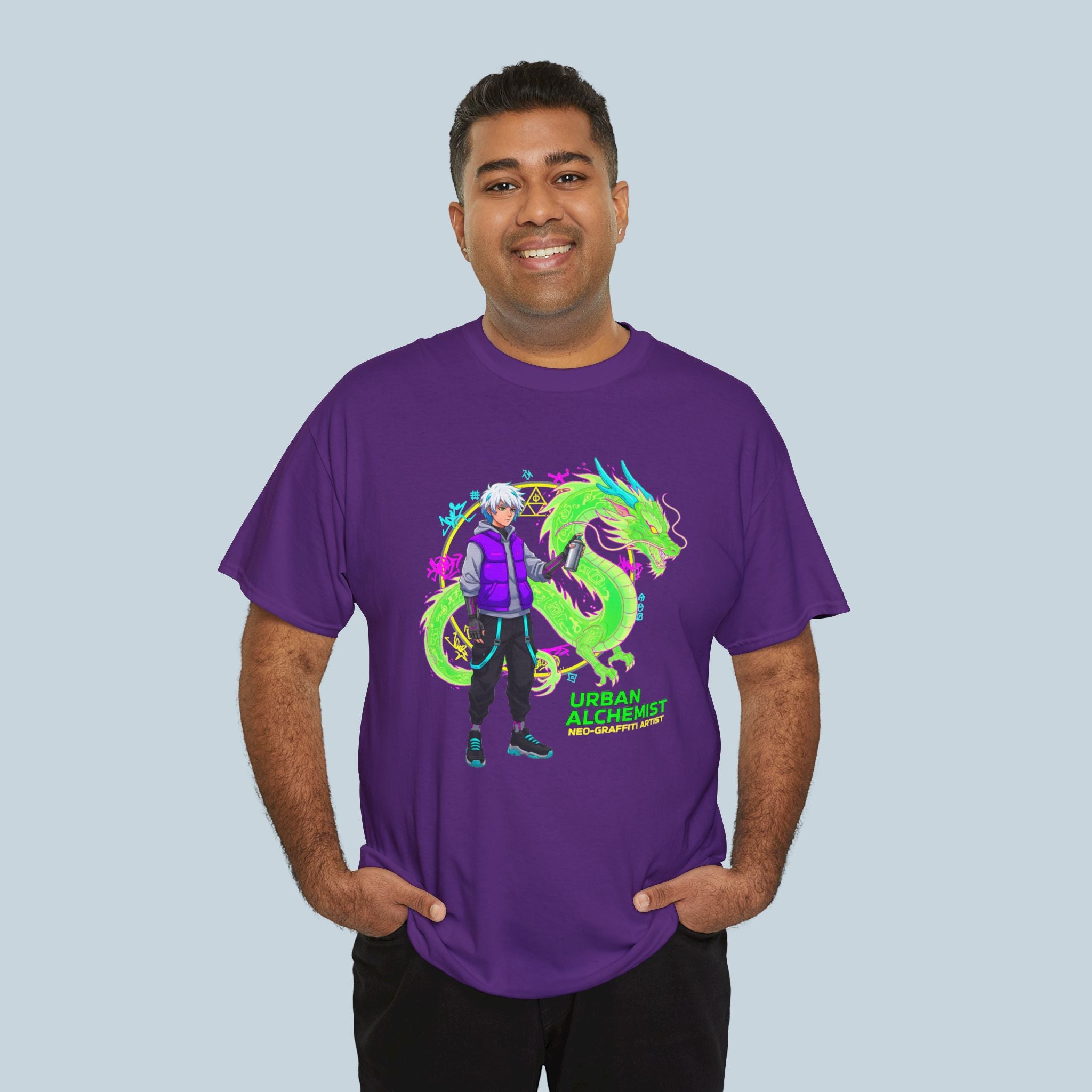 Urban Alchemist Anime T Shirt Dragon Graffiti Streetwear Graphic Tee Cyberpunk Fantasy Gamer Shirt Unisex