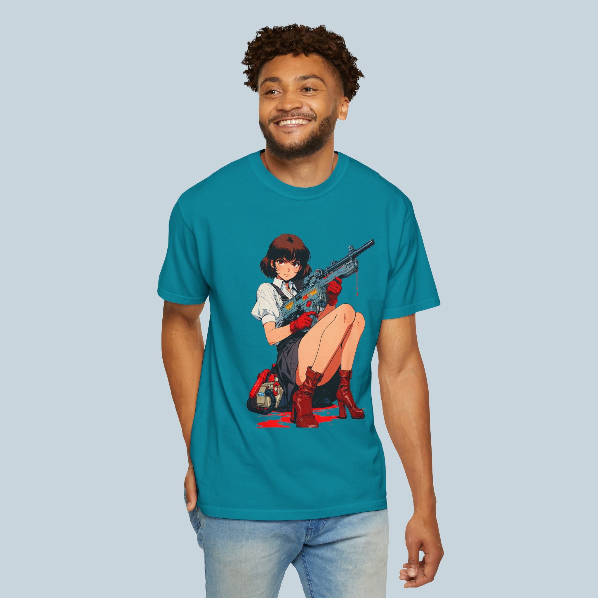 Anime Pin up Girl Rifle Graphic T-Shirt Comfort Colors 1717 Soft Streetwear Tee for Otaku and Gamers