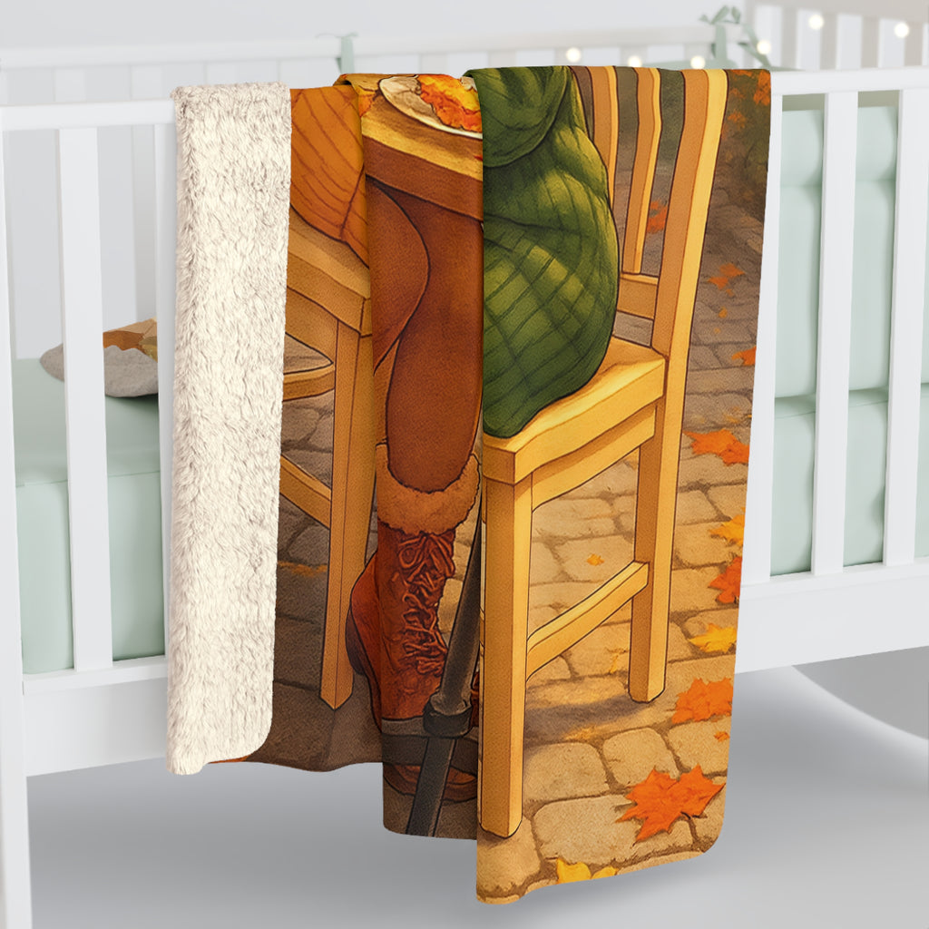 Autumn Café Sherpa Blanket Cozy Anime Fall Decor Warm Fleece Gift for Anime Lovers