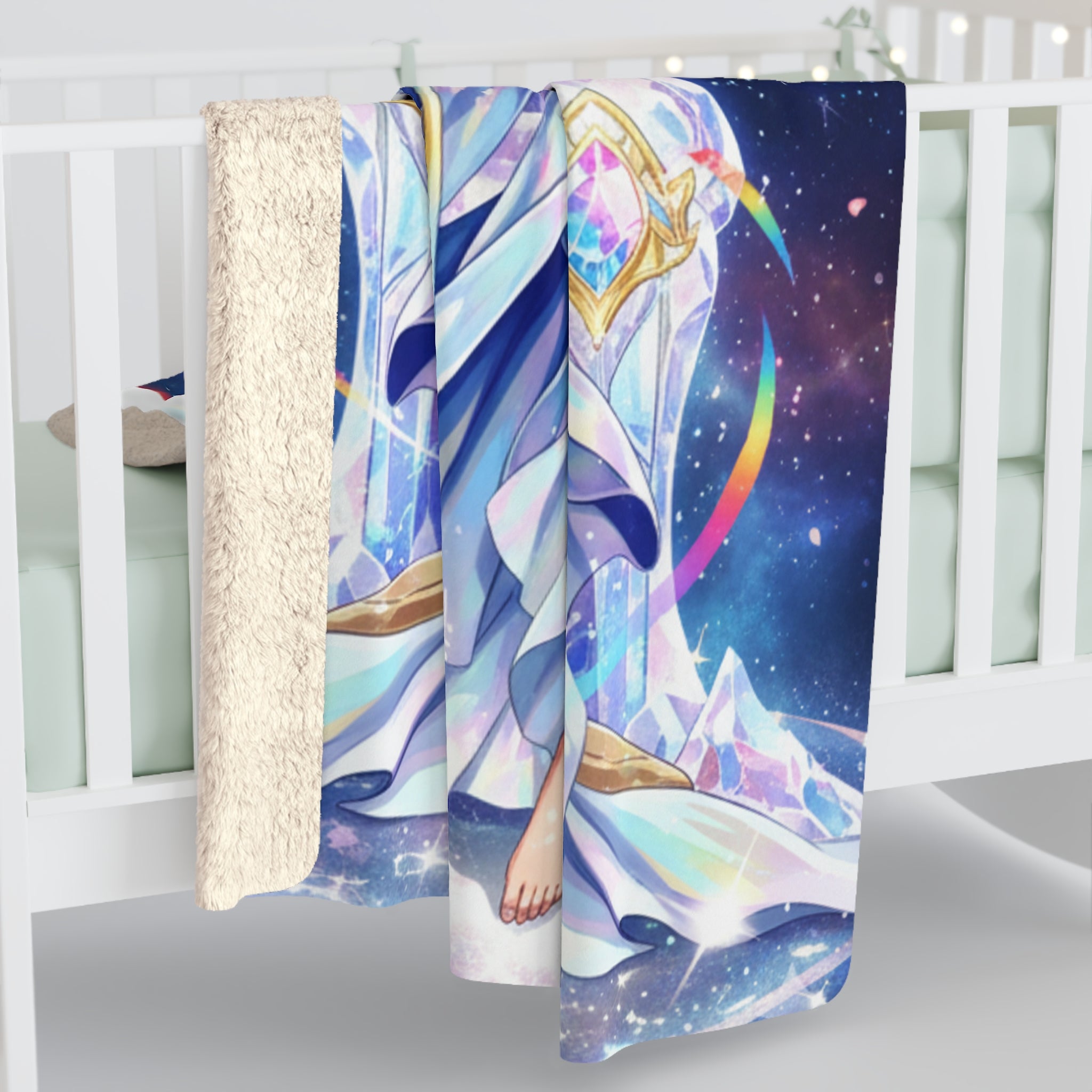 Lyria Solara Sherpa Blanket Celestial Anime Girl Soft Throw Cosmic Goddess Bedding Gift