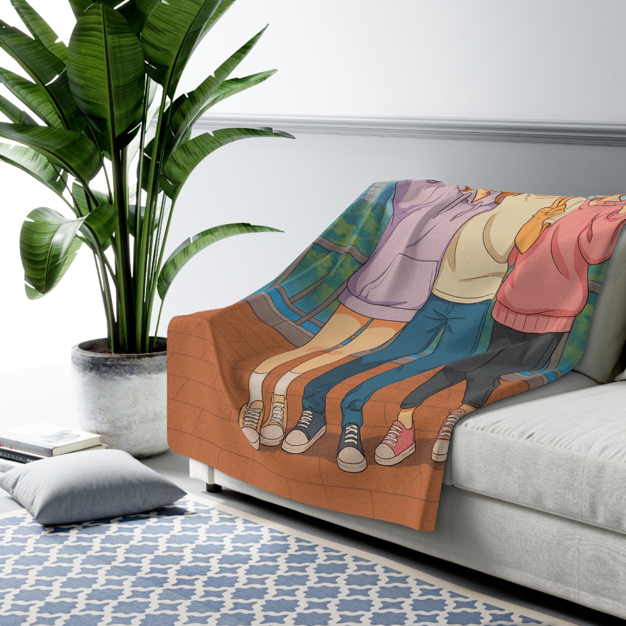 Anime Sherpa Blanket Cozy City Selfie Friends Pastel Hoodie Art