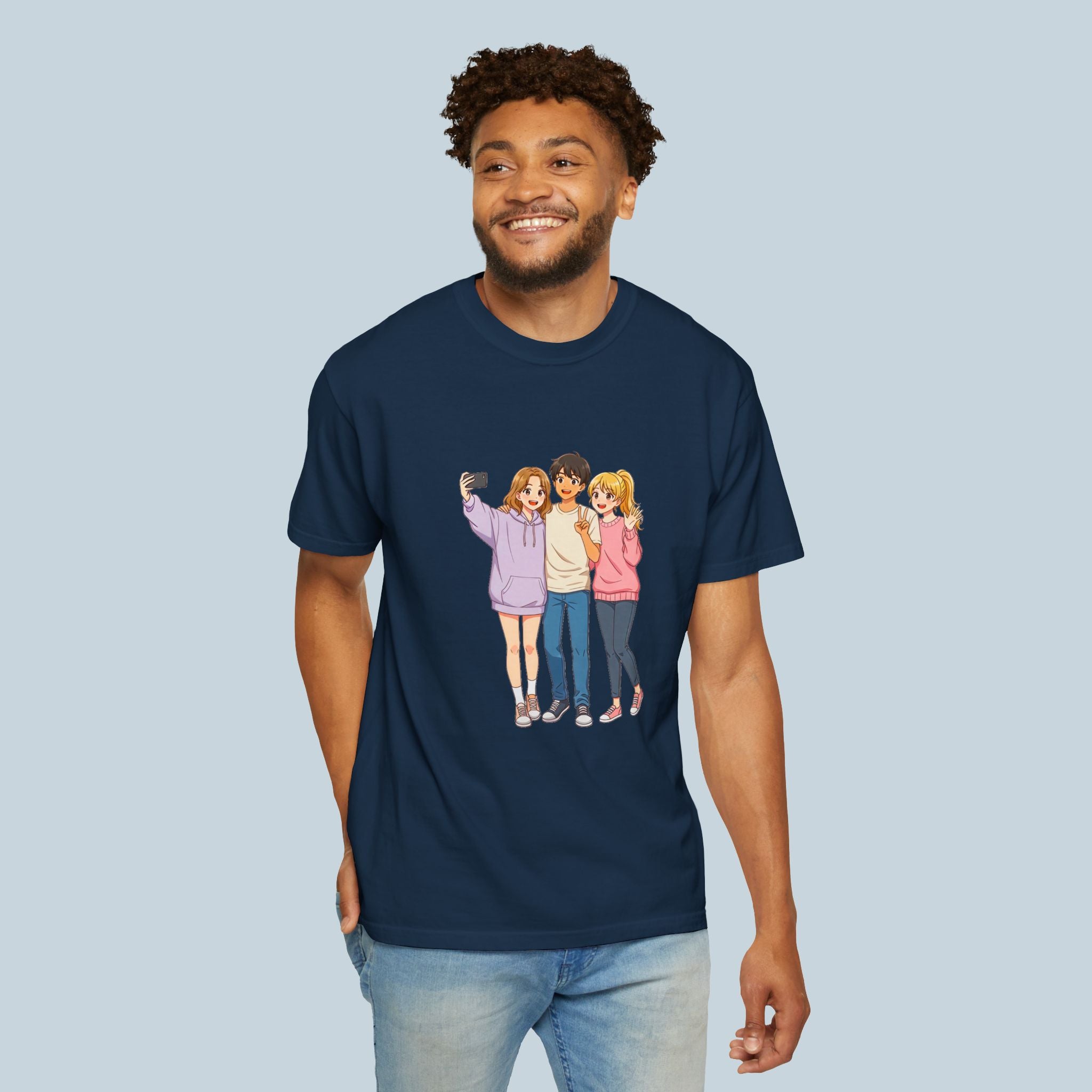 Anime Friends T-Shirt Group Selfie Comfort Colors Tee Cute Cozy Streetwear for Anime Fans and Otaku