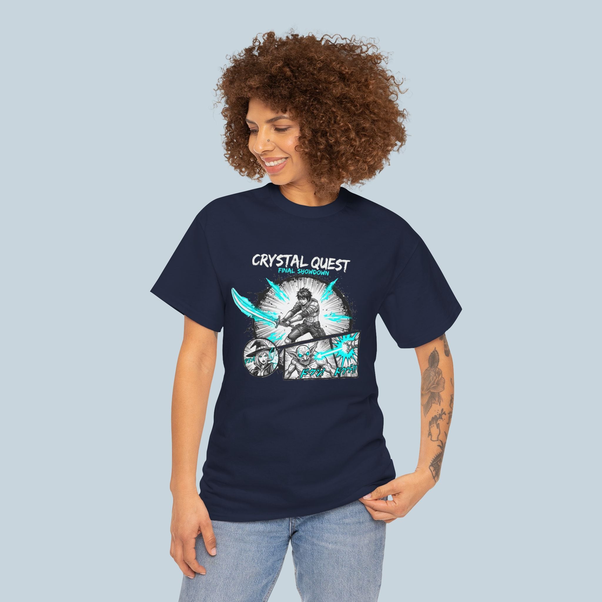 Crystal Quest Anime T Shirt Final Showdown Manga Style RPG Fantasy Graphic Tee