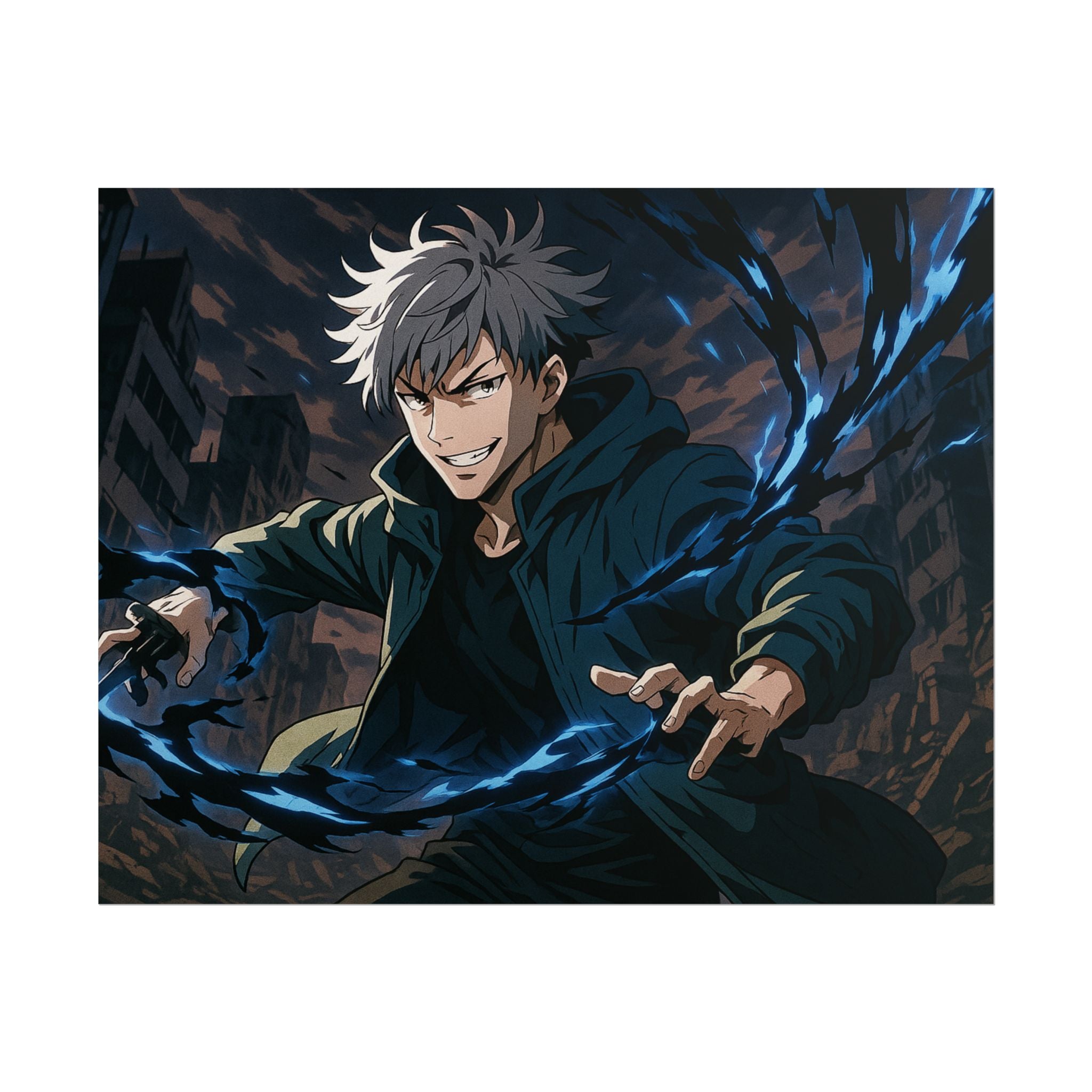Anime Villain Poster Dark Energy Fighter Wall Art Powerful Shonen Character Print Action Manga Artwork for Otaku Room Decor