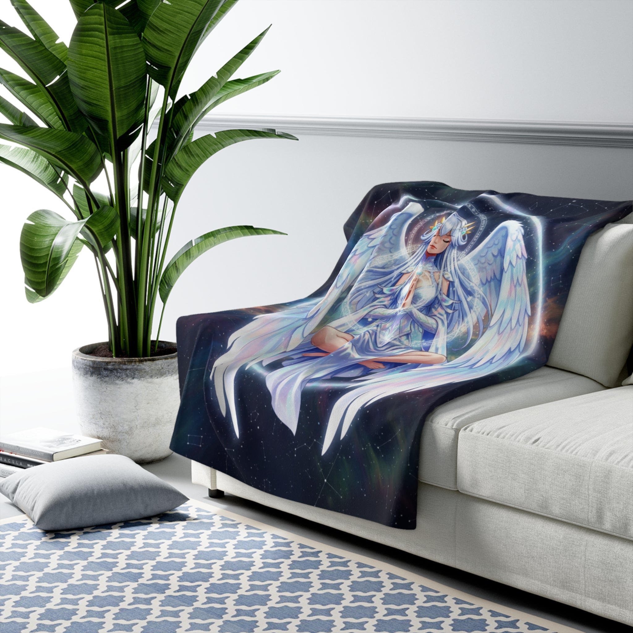 Lyria Solara Anime Sherpa Blanket Celestial Angel Soft Cozy Throw Fantasy Goddess Bedding Gift