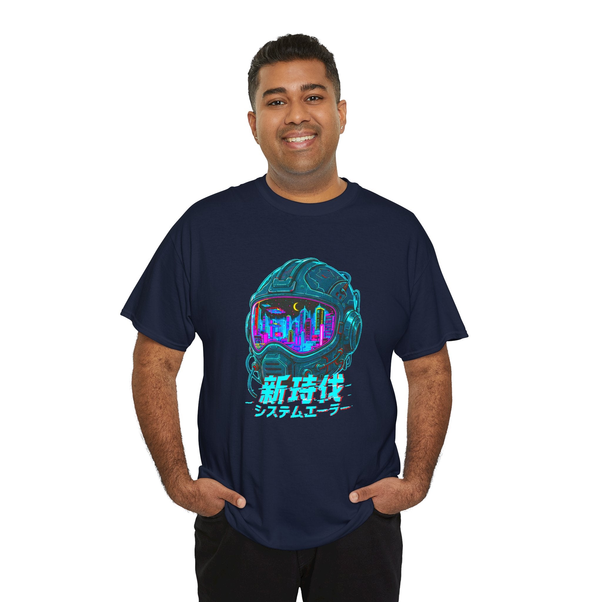 Cyberpunk Helmet Anime T Shirt Futuristic City Graphic Tee Neon Sci Fi Anime Streetwear Gamer Shirt Unisex