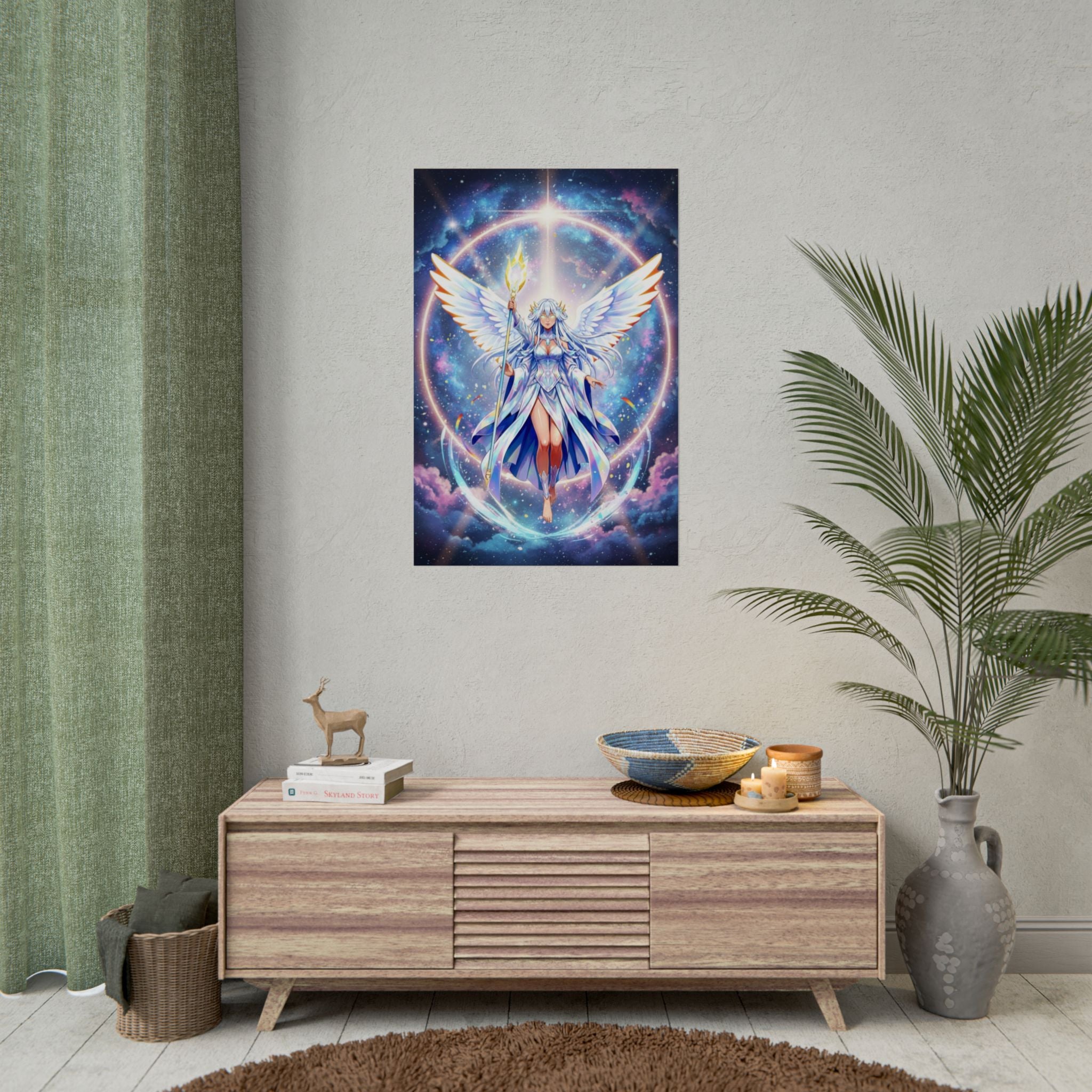 Lyria Solara Celestial Angel | Fantasy Glow Print Poster Gift for Anime Fans and Collectors