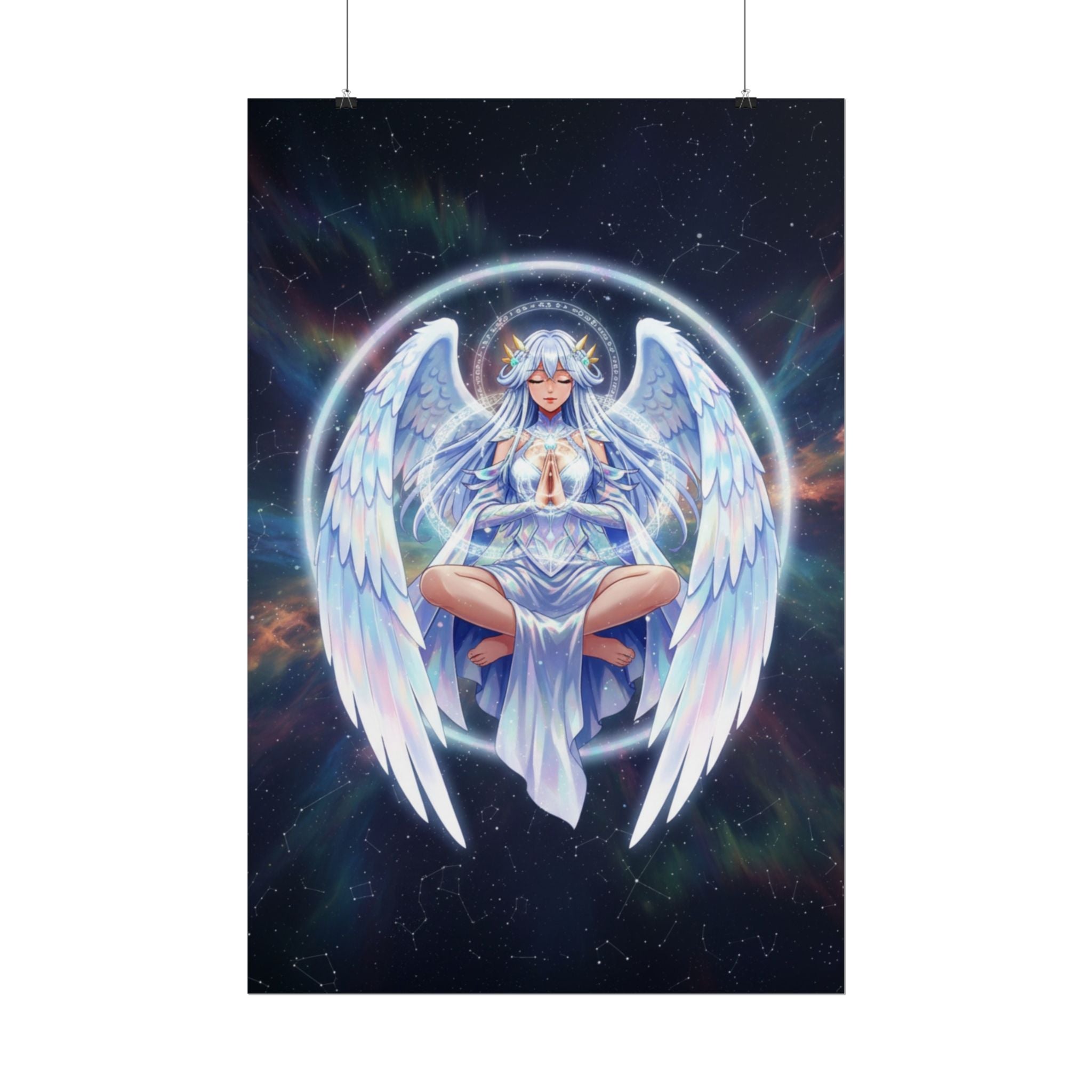 Lyria Solara Anime Poster Celestial Angel Wall Art Fantasy Goddess Print for Bedroom or Studio