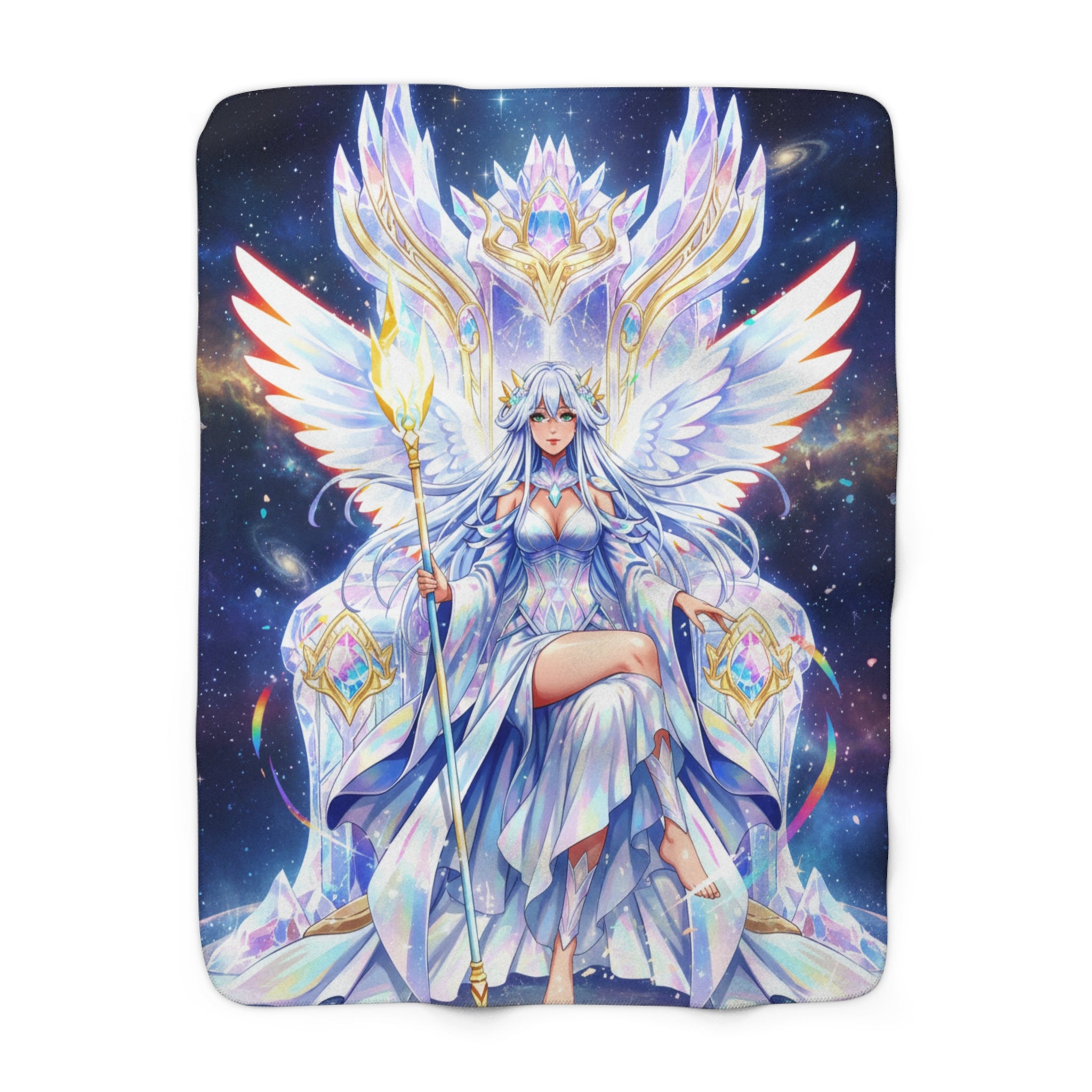 Lyria Solara Sherpa Blanket Celestial Anime Girl Soft Throw Cosmic Goddess Bedding Gift