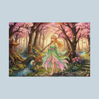 Cherry Blossom Forest Anime Poster – Spring Fantasy Girl Art Print, Sakura Woodland Scene, Nature Anime Wall Decor, Pastel Fairy Aesthetic