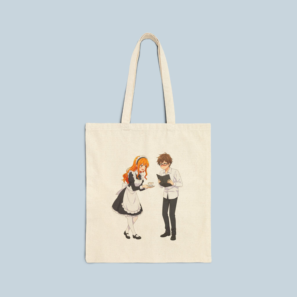 Anime Maid Cafe Tote Bag Cute Waitress and Barista Canvas Bag for Otaku Fans