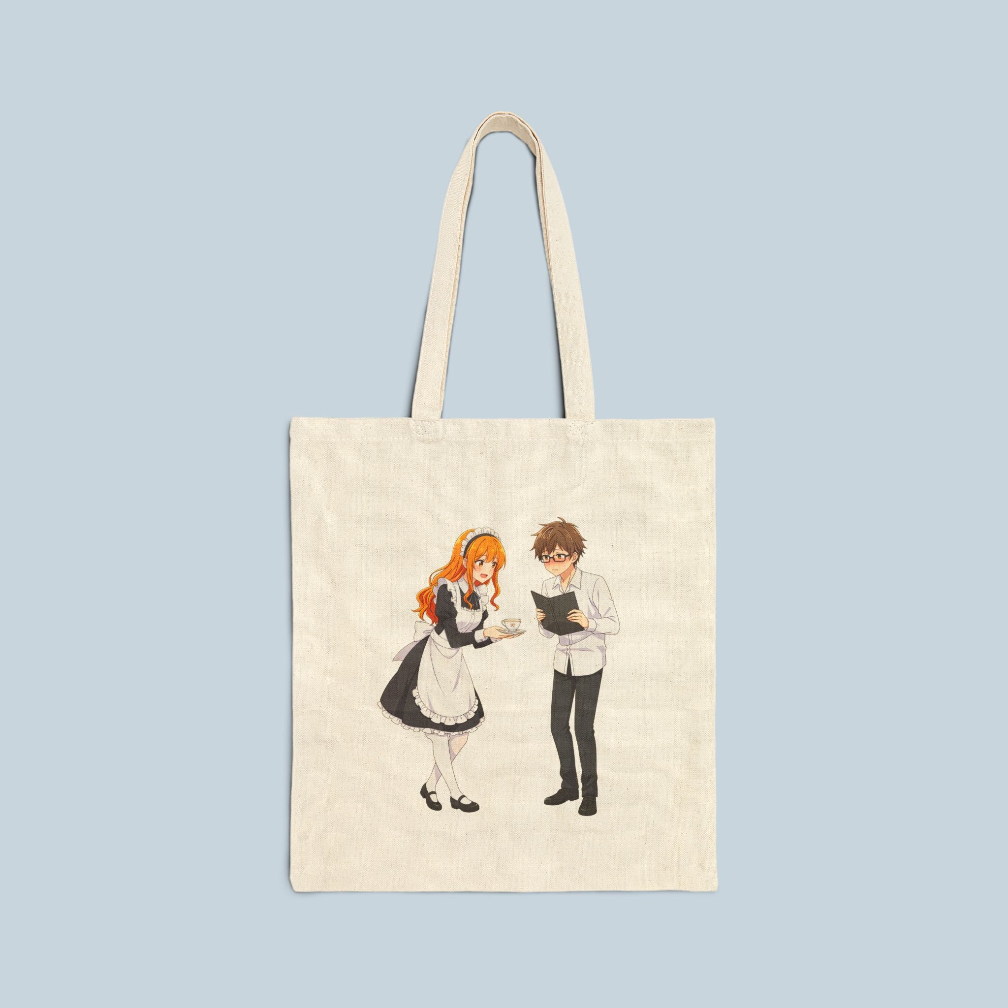 Anime Maid Cafe Tote Bag Cute Waitress and Barista Canvas Bag for Otaku Fans