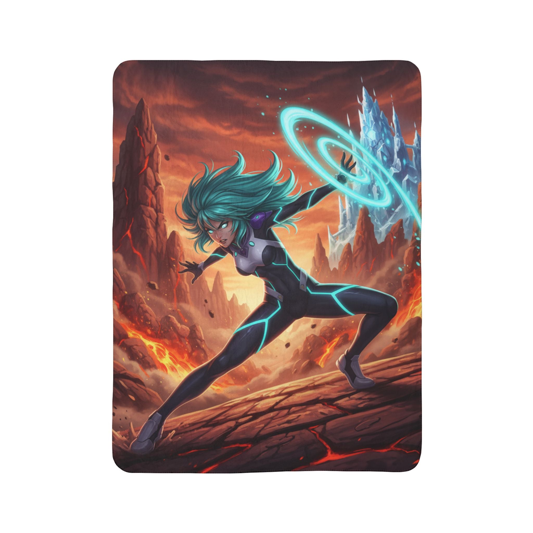 Anime Sci-Fi Vera flux Sherpa Blanket Futuristic Energy Warrior Lava and Ice Fantasy Anime Throw Blanket