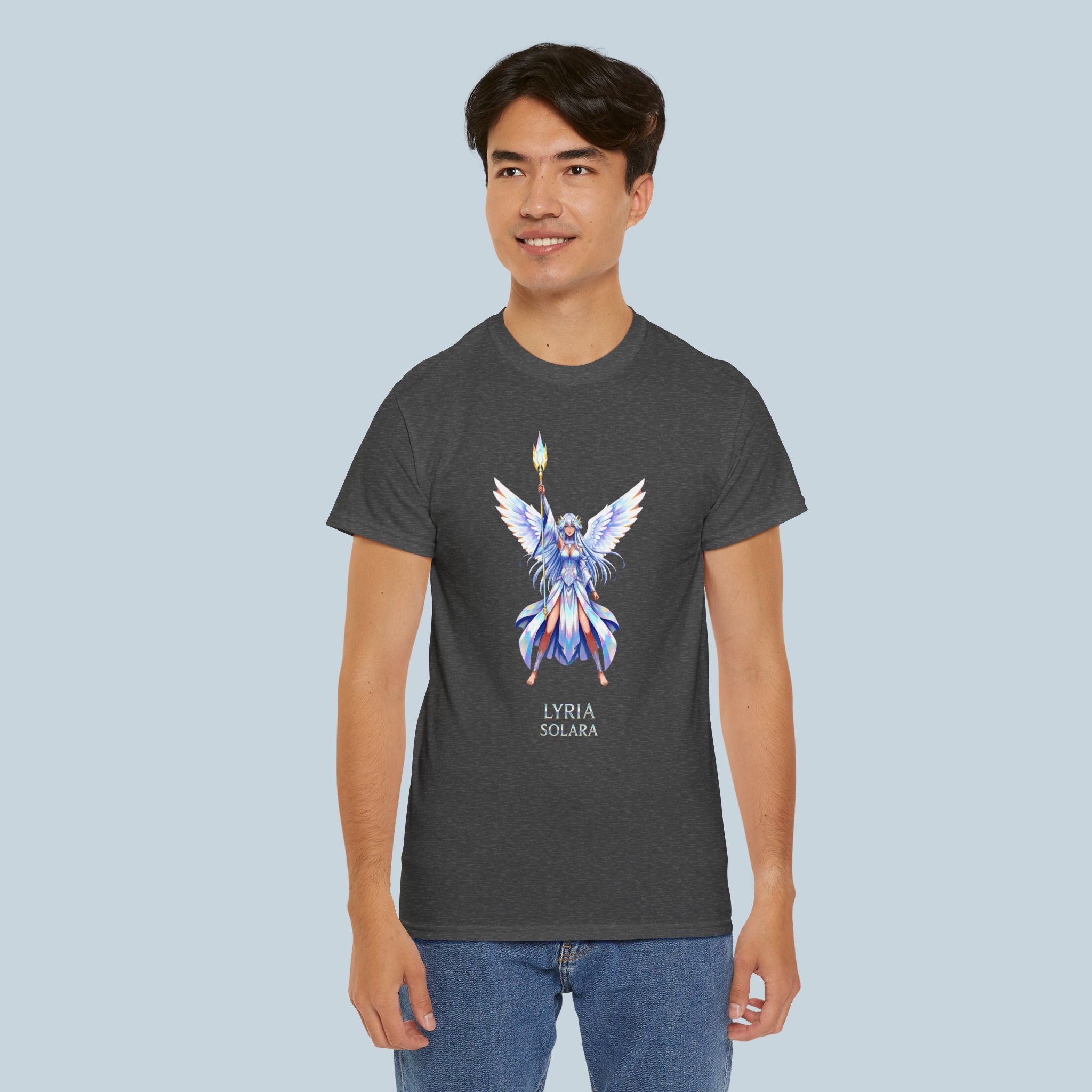 Lyria Solara Angel Anime T-Shirt Celestial Fantasy Art Tee for Anime Fans and Gamers