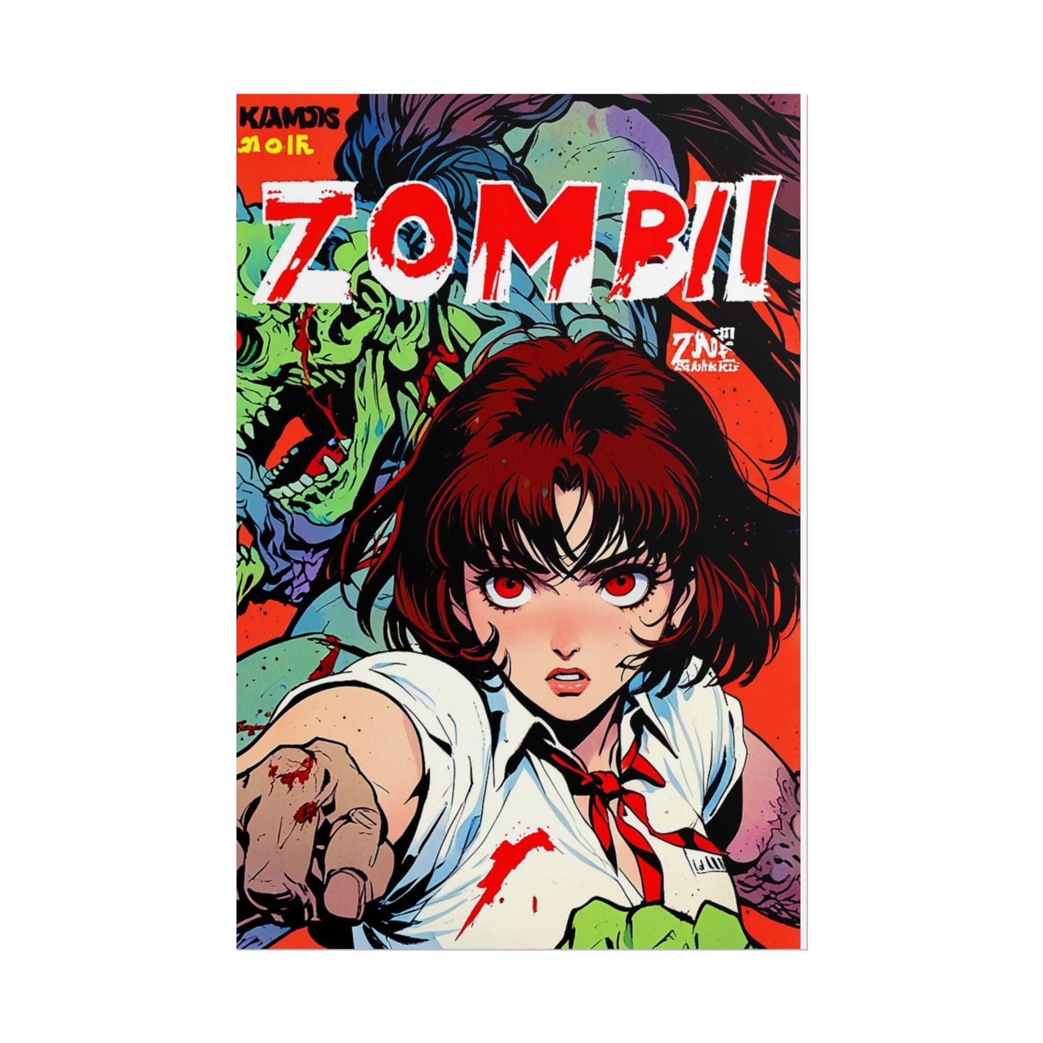 Rika Minazuki ZOMBA SQUAD Poster - Zombie Apocalypse Anime Wall Art, Horror Manga Comic Cover Print, Grindhouse Survivor Girl Decor, Gamer Room Poster