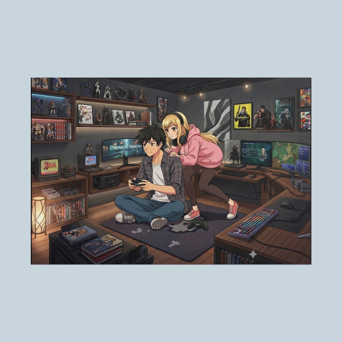 Game Night Anime Slice of Life Gaming Room Poster