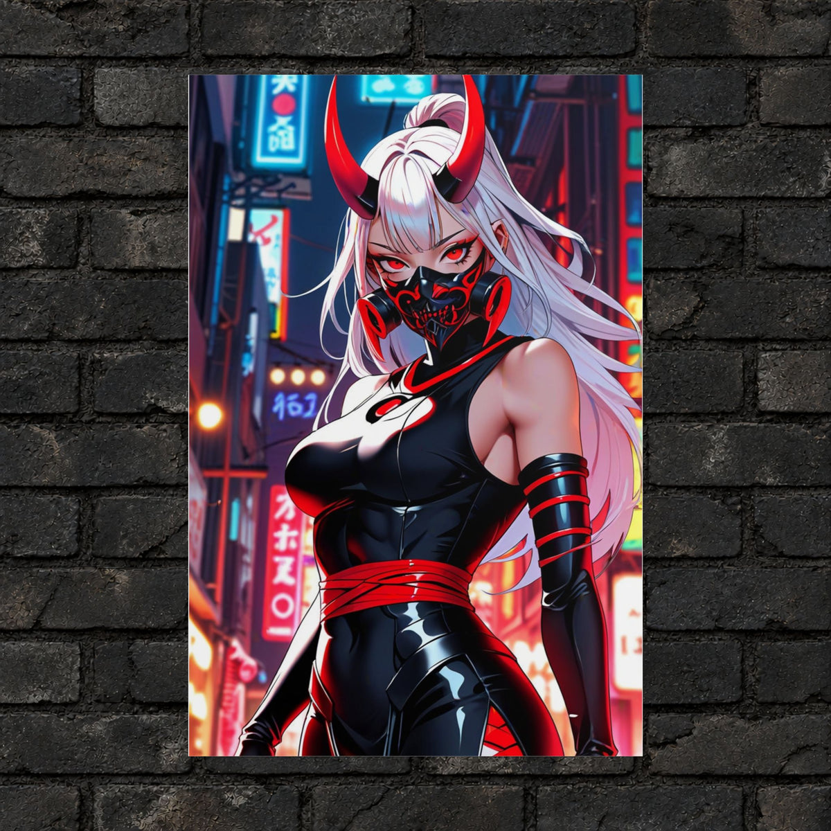 Cyberpunk Oni Demon Girl Poster