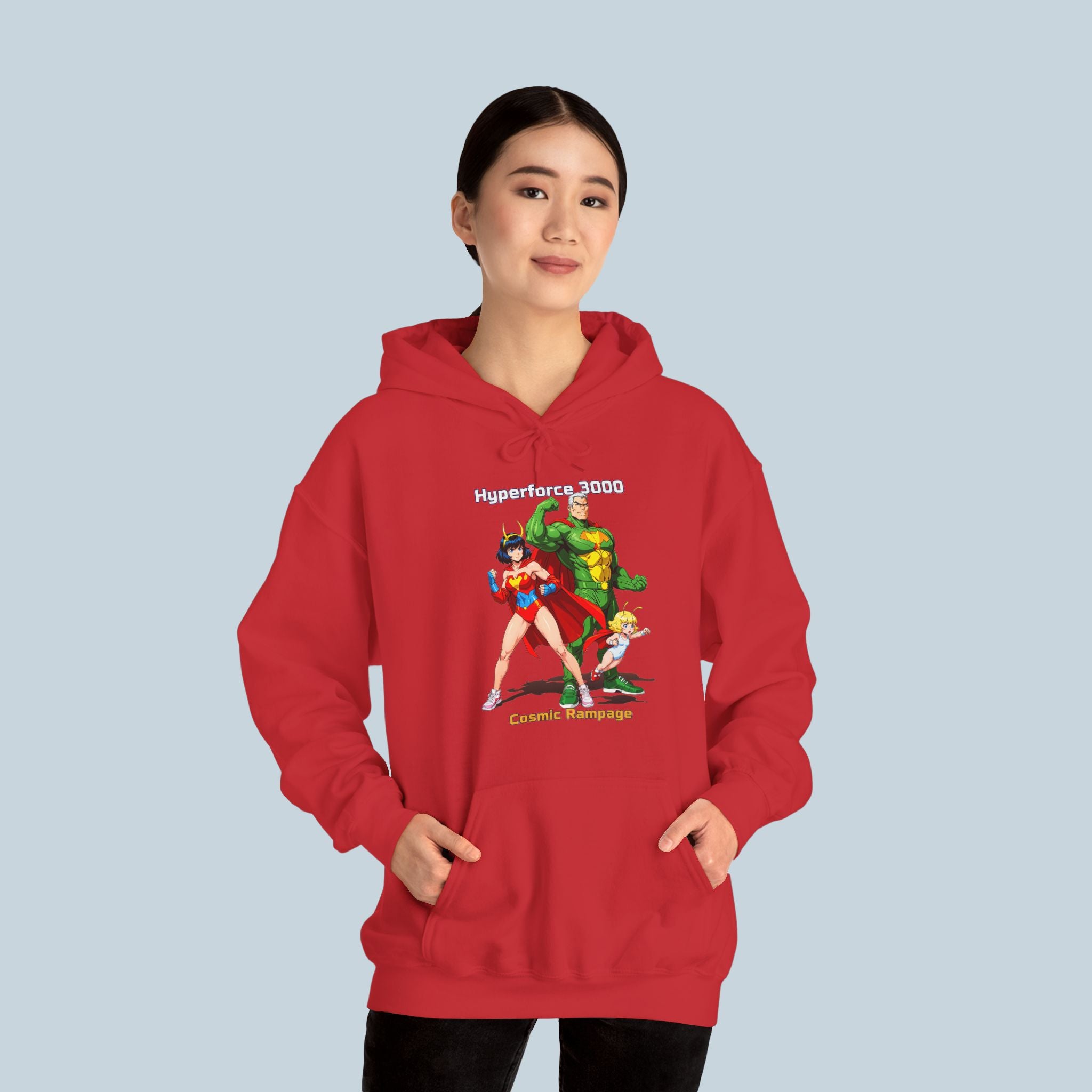 Hyperforce 3000 Hoodie – Retro Anime Hero Hoodie, Cosmic Rampage Design, Epic Gift for Anime Fans & Gamers