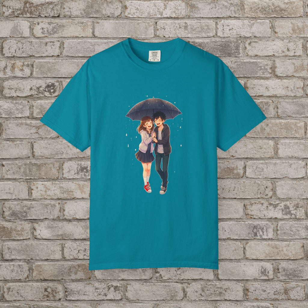 Rainy Day Romance Anime Couple T-Shirt