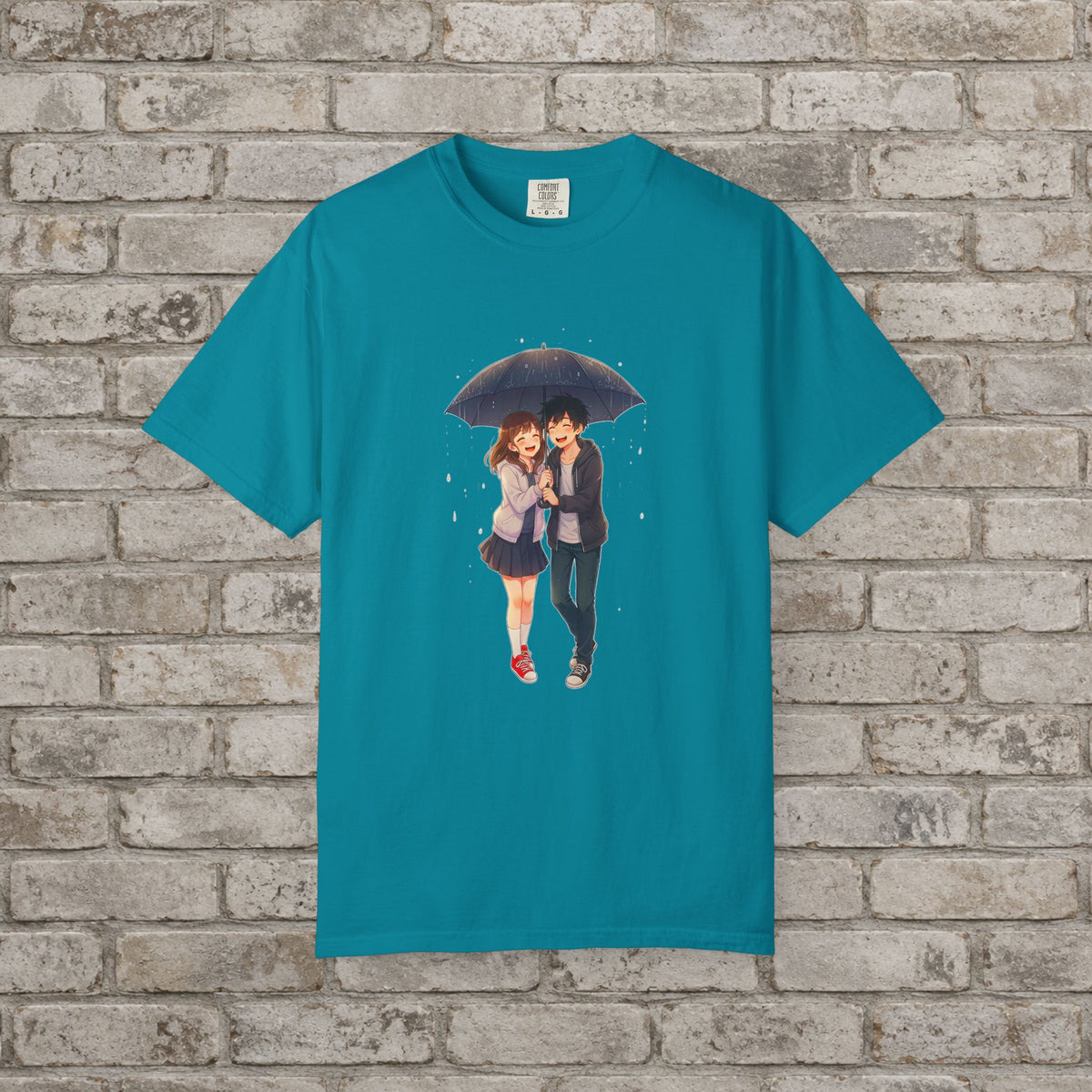 Rainy Day Romance Anime Couple T-Shirt