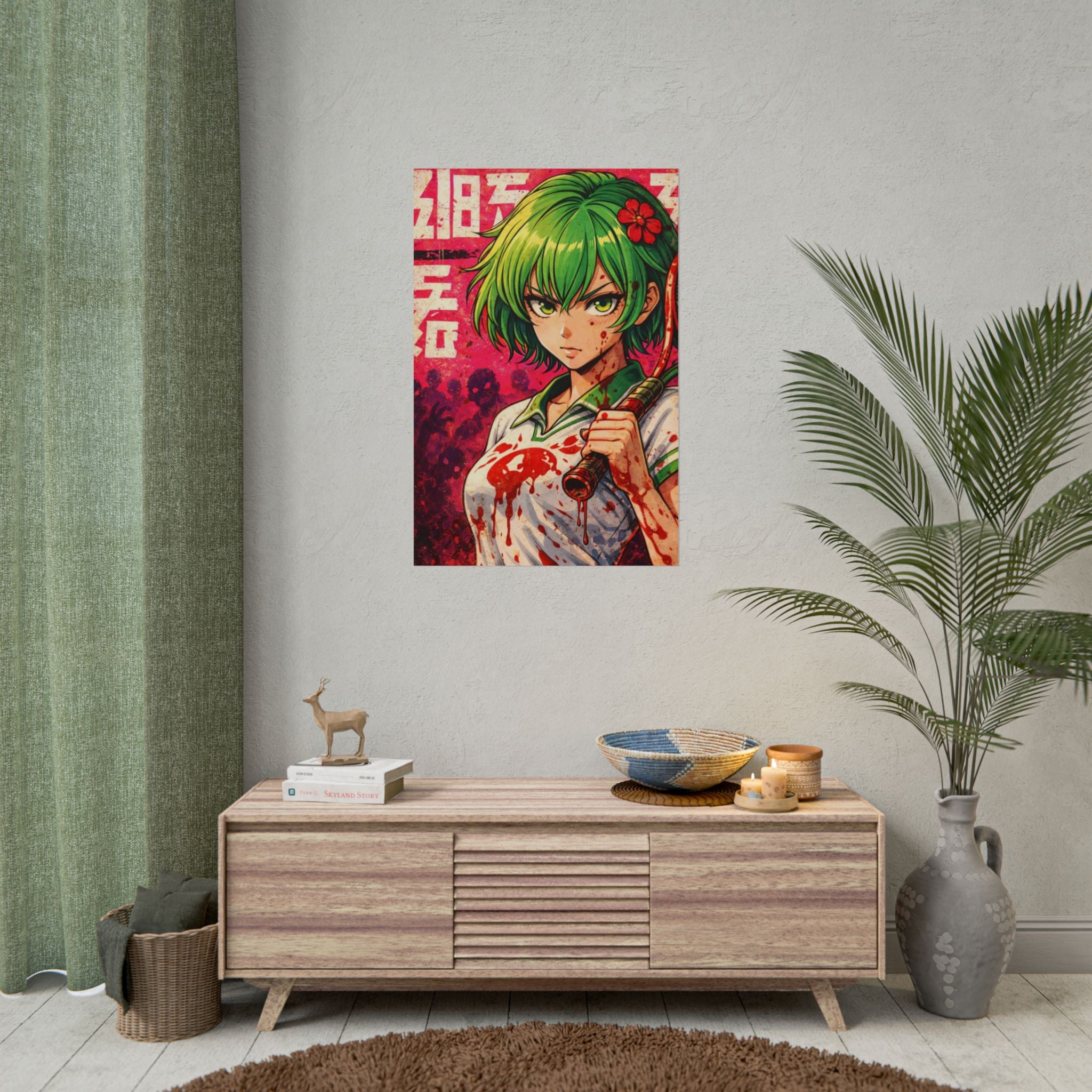 Rei Tsukino Poster – ZOMBA Squad Anime Wall Art, Retro Grindhouse Horror Print, Zombie Apocalypse Manga Style Decor