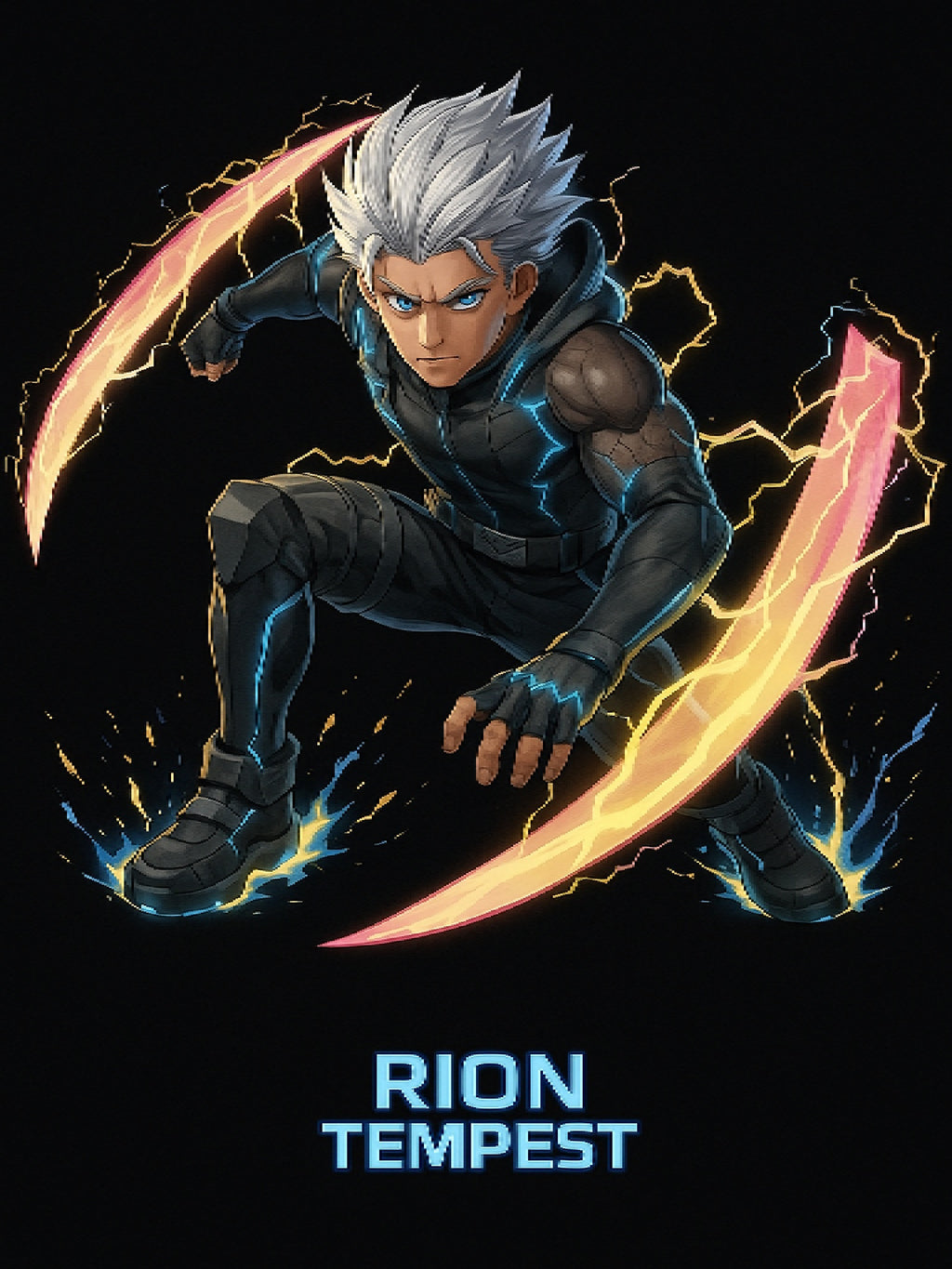 Rion Tempest T-Shirt Anime Lightning Warrior Electric Power Tee Hero Shirt for Gamers and Anime Fans