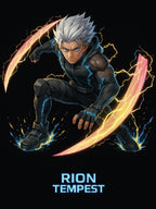 Rion Tempest T-Shirt Anime Lightning Warrior Electric Power Tee Hero Shirt for Gamers and Anime Fans