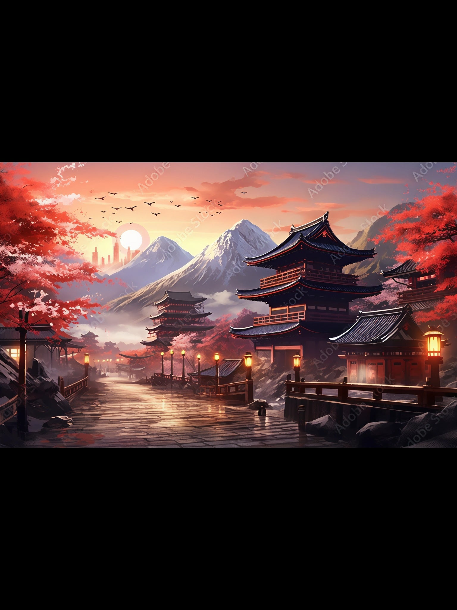 Japanese Temple Sunset Weekender Tote Bag – Mountain Sakura Travel Bag for Anime Fans