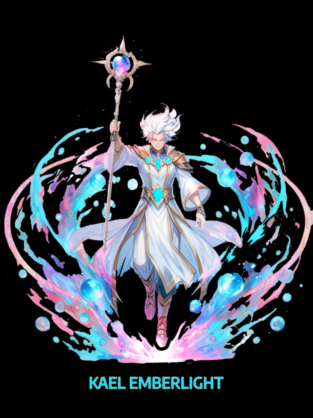 Kael Emberlight Anime T-Shirt – Neon Fantasy Mage Design on Comfort Colors Tee