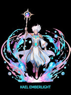 Kael Emberlight Anime T-Shirt – Neon Fantasy Mage Design on Comfort Colors Tee