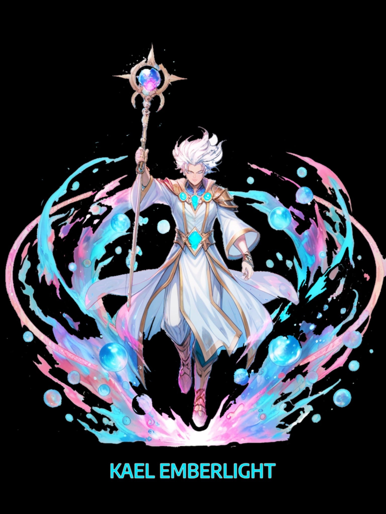 Kael Emberlight Anime T-Shirt – Neon Fantasy Mage Design on Comfort Colors Tee