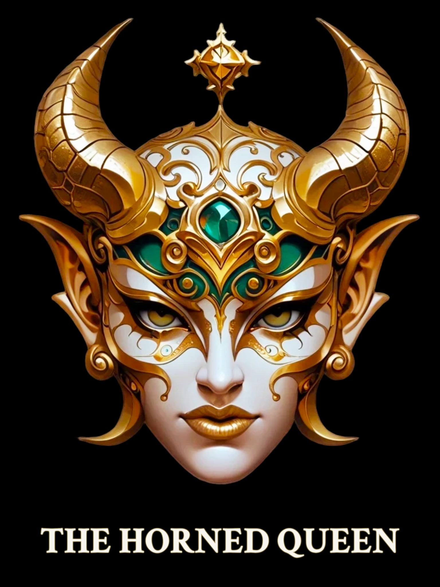 The Horned Queen Hoodie – Dark Fantasy Anime Streetwear with Gold Mask Design | Epic Anime Apparel