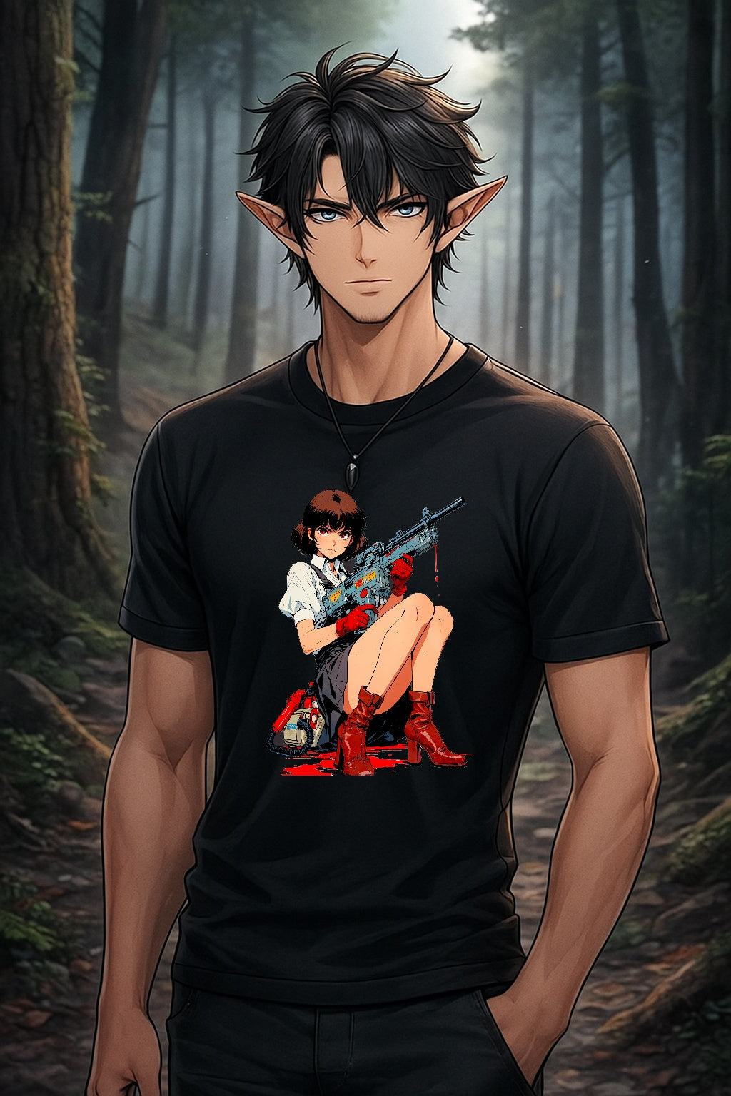 Anime Pin up Girl Rifle Graphic T-Shirt Comfort Colors 1717 Soft Streetwear Tee for Otaku and Gamers