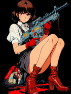 Anime Girl Hoodie – Seated Sniper Schoolgirl with Red Boots and Sci-Fi Rifle | Streetwear Hoodie for Gamers and Anime Fans