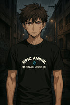Epic Anime Otaku Mode T-Shirt Japanese Streetwear Cream Print on Black Tee