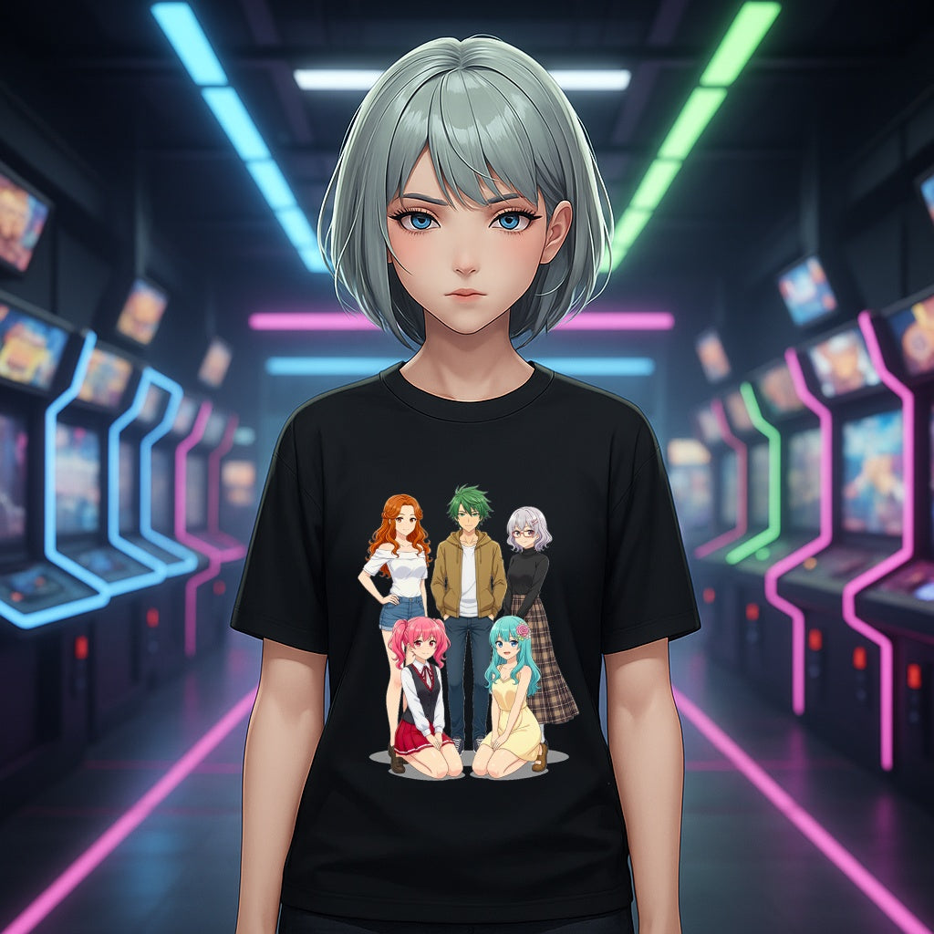 Anime Girl Harem T-Shirt Comfort Colors Vintage Teal Tee for Otaku Fans
