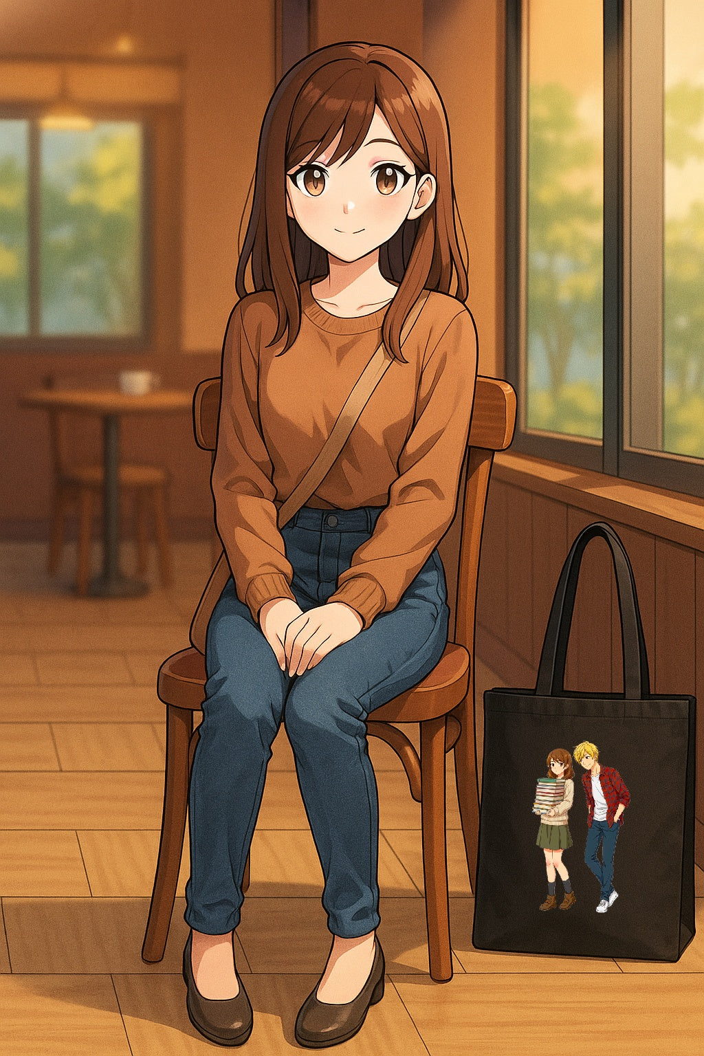 Anime School Romance Tote Bag Book Girl and Blonde Guy Cotton Canvas Gift for Anime Fans