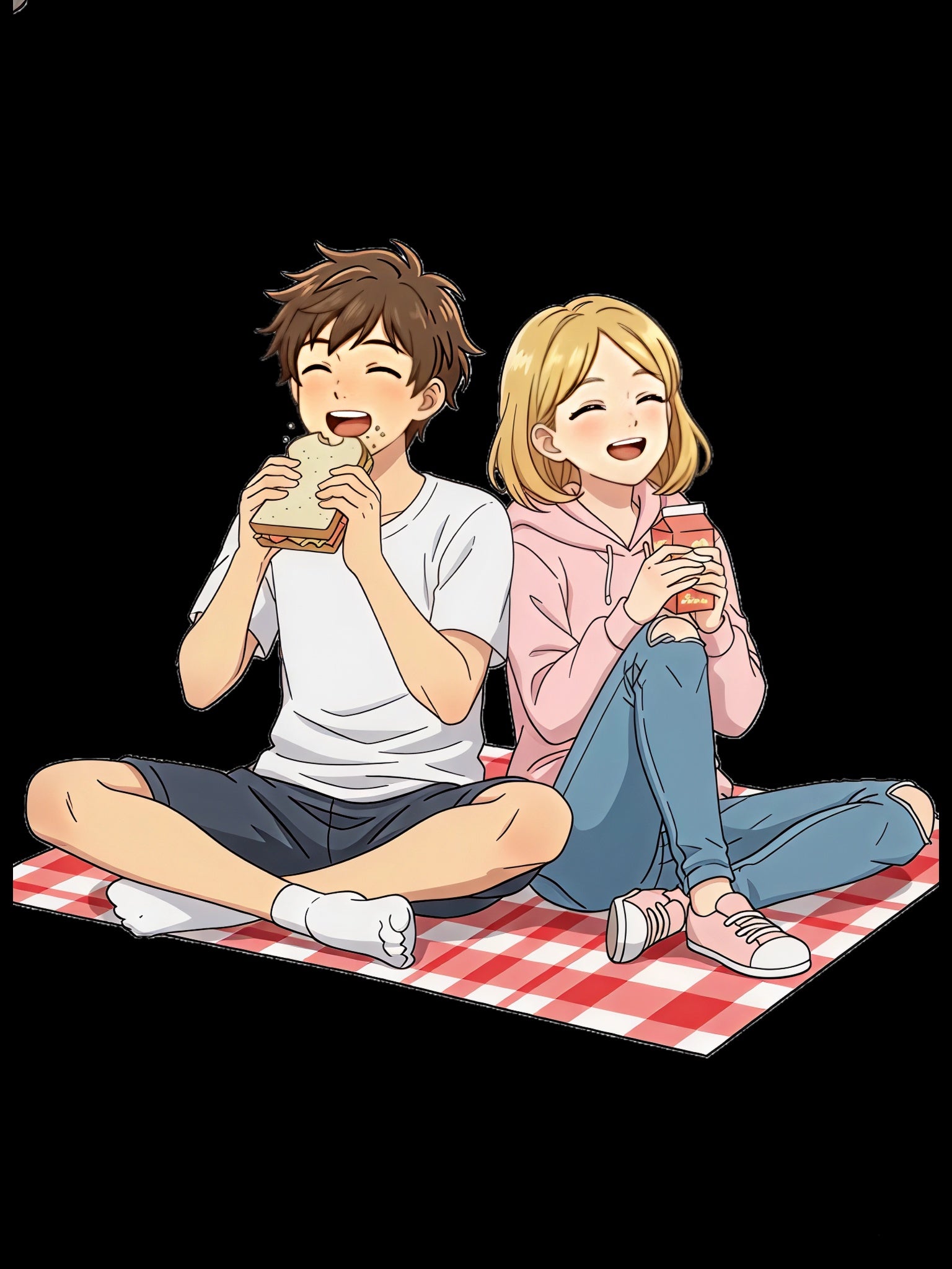 Cute Picnic Anime Couple Illustration Cotton Canvas Tote Bag