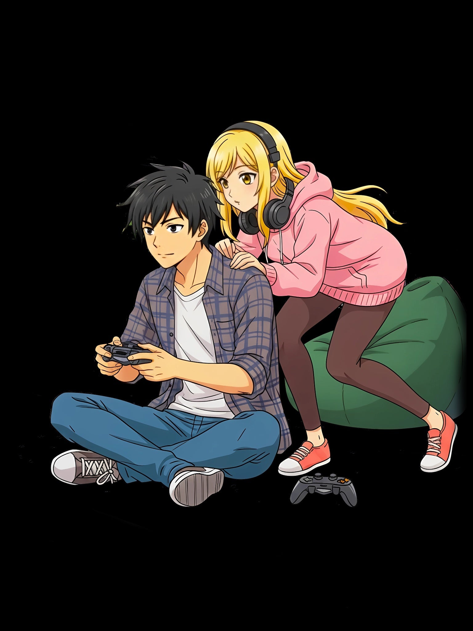 Anime Couple Tote Bag — Cute Gamer Girl & Boy Cotton Canvas Shopper